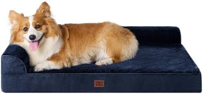 EHEYCIGA Large Dog Bed Memory Foam for Crate, Orthopedic Dog Bed Large Size Dogs with Washable Removable Cover, Waterproof Pet Sofa Couch with Nonskid Bottom, 35x22x6, Navy Blue by EHEYCIGA