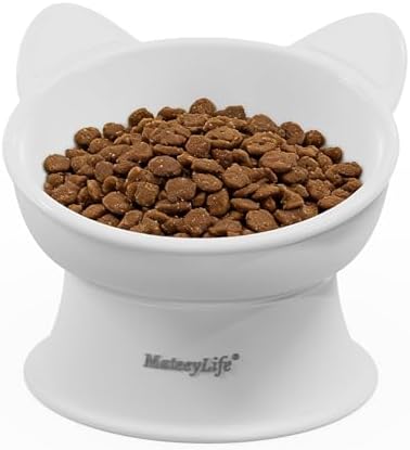 MateeyLife Raised Cat Bowls, Cat Food Bowl Elevated for Kittens & Small Dogs, 15°Tilted Protect Pets' Neck and Anti Vomiting, Whisker Friendly Food & Water Feeding Bowl, 6 oz Each - White by MateeyLife