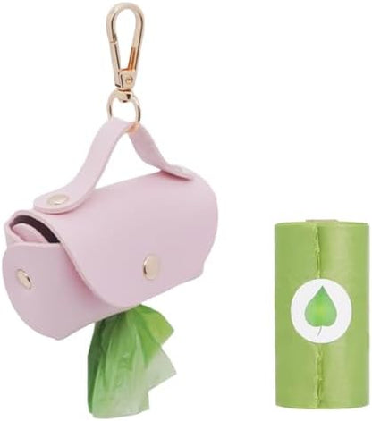 Leather Poop Bag Holder Dispenser for Leash, Portable and Reusable Dog Poop Dispenser, Dog Bag Holder for Walking, Outdoor, Travelling (Pink) by ENWIQUE