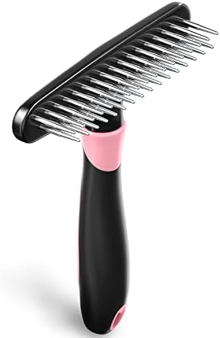 Dog rake deshedding dematting Brush Comb - Undercoat rake for Dogs, Cats, matted, Short,Long Hair Coats - Brush for Shedding, Double Row Stainless Steel pins - Reduce Shedding by 90% (Pink) by DOGI