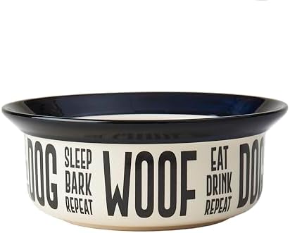 PetRageous 17001 Eat Drink Repeat Two-Tone Stoneware Dishwasher Safe Dog Bowl 4-Cup 8.18-Inch Diameter 3-Inch Tall for Medium and Large Dogs and Cats, Off-White, (Pack of 1) by Unknown