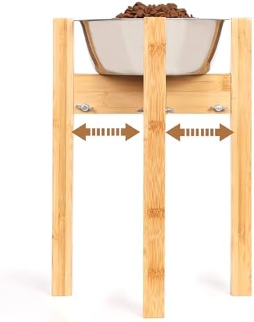 Elevated Dog Bowl Stand Adjustable Dog Food Holder 14”H Large Bamboo by HTB