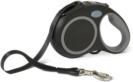 Amazon Basics Reflective Retractable Dog Leash, 16.4 Ft Tape Leash for Dogs Up to 110 Lbs, Non-Slip Comfort Grip, Quick-Lock, Large, Black by AmazonBasics