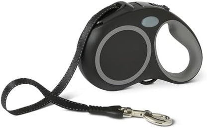 Amazon Basics Reflective Retractable Dog Leash, 16.4 Ft Tape Leash for Dogs Up to 110 Lbs, Non-Slip Comfort Grip, Quick-Lock, Large, Black by AmazonBasics