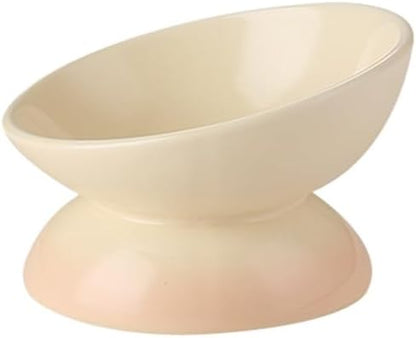 Cat Bowl Elevated Cat Bowls Whisker Friendly Cute Ceramic Tilted Food Bowls for Indoor Cats 6.1 Inch Wide 15° Raised Kitten Supplies Dishwasher and Microwave Safe Yellow Cats Water Bowl by Busnos