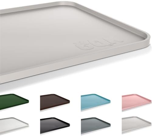 Silicone Dog Cat Food Mat Extra Thick Raised Edge, 20"x14" Beige Gray by Unknown