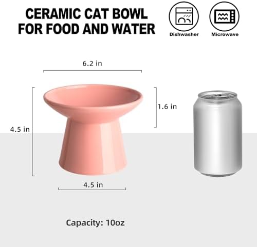 Ceramic Elevated Cat Food Bowls,6.2" Wide,2-Pack,Pink - Image 2