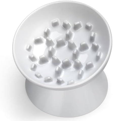 Ceramic Slow Feeder Cat Bowl, 2 Cups Tilted Elevated Honeycomb Food Dish by Unknown