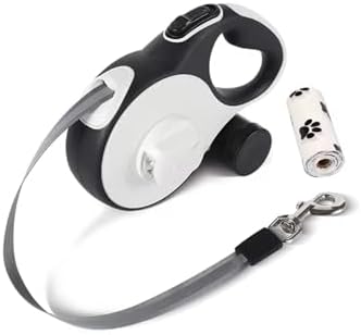 Retractable Dog Leash with LED Light for Night Walking – 16ft Tangle-Free Leash with Poop Bag Dispenser, One-Button Lock, Reflective Handle by Unknown