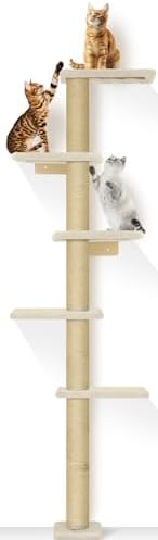 PAWSCRAT 5-Tier Wall-Mounted Cat Tree, 80-Inch Sisal Post, PureWhite by PAWSCRAT