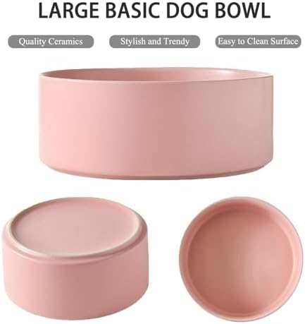 8'' Ceramic Dog Bowl - 70Oz Classic Dogs Food & Water Bowl for Medium and Large Breeds, Heavy-Duty Non-Slip Dog Dish, Food Grade Stoneware Pet Bowl, Dishwasher & Microwave Safe, Pink - Image 2