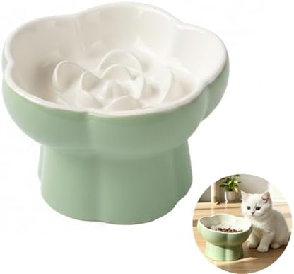 Ceramic Elevated Slow Feeder Cat Bowl, Whisker Friendly Dish 5.7" by Unknown