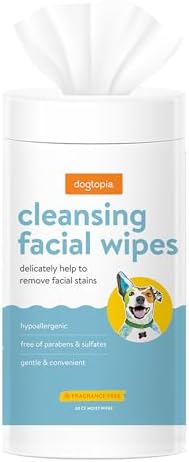 Dogtopia Cleansing Facial Wipes for Pets | Convenient Face Cleaning Wipes (60 Count) for Dogs and Cats | Hypoallergenic, Fragrance-Free, Remove Eye Discharge and Tear Stains by Dogtopia