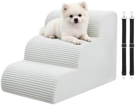 Dog Stairs for Couch and Chair,15.7" H 3-Step Pet Steps for Small Dogs and Cats, Non-Slip Sturdy Dog Ramp with Anti-Tip Safety Strap and Washable Cover,Balanced Ramp Indoor Pet Stairs by KASBAH