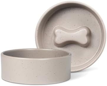 Fringe Studio Speckled Bone Taupe Small Ceramic Slow Feeder Pet Bowl (5" Diameter x 1.75" H, 10 fl.oz.), PetShop Collection (780SM002) by FringeStudio