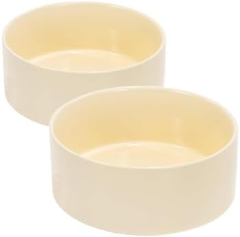 SPUNKYJUNKY 28.7OZ Ceramic Dog and Cat Bowl, Modern Cute Weighted Food Water Bowl for Replacement Beige (2 Pack) by SPUNKYJUNKY