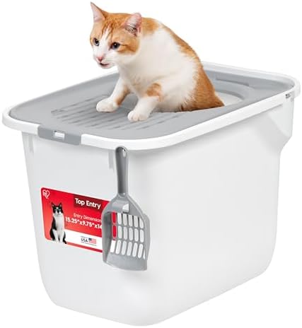 IRIS USA Large Top Entry Cat Litter Box, Hooded Privacy, White/Gray by IRISUSA