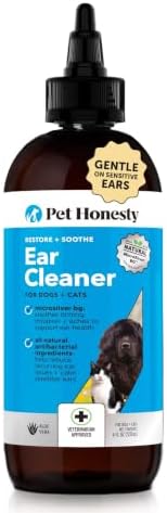 Restore + Soothe Ear Cleaner for Dogs & Cats – Gentle Dog Ear Cleaning Solution with Aloe Vera – Soothes Itching Ears, Irritation, + Aches, Supports Ear Health – Vet Recommended Pet Ear Cleaner – 4oz by PetHonesty