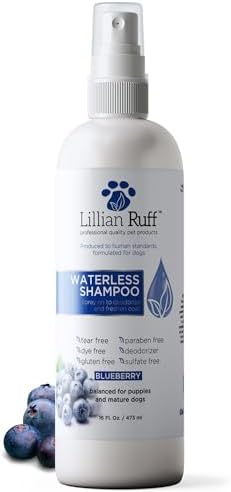 Lillian Ruff Waterless No-Rinse Dog Dry Shampoo Spray with Hydrating Essential Oils - pH-Balanced Dry Shampoo for Dogs - Clean, Condition, Detangle & Deodorize Dry, Sensitive Skin (Blueberry) by LillianRuff