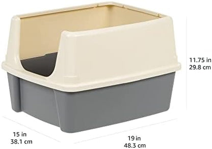 Amazon Basics Large Cat Litter Box with High Sides, Open Top for Easy Access, Includes Scoop with Storage, 19" x 15" x 11.75", Grey/Beige - Image 6