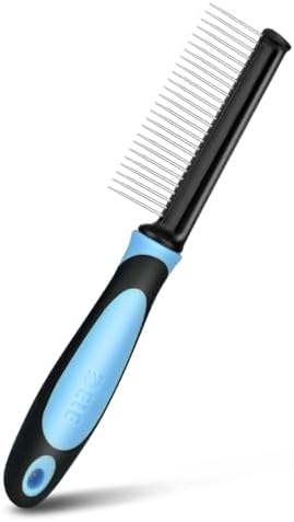 Flexzion Metal Dog Comb for Grooming and Dematting, Blue Soft-Grip Handle by Flexzion