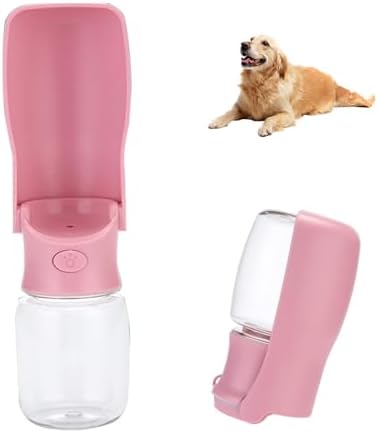 Foldable Dog Water Bottle, Leak Proof Portable Pet Water Dispenser for Dogs and Cats, One-Hand Travel Water Bottle for Walking Hiking Outdoor Use (350ml, Pink) by Unknown