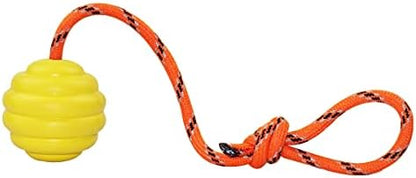 K9 Training Ball with Rope, Exercise and Reward Toy for Dogs - Indestructible Dog Toy Ball with Handle for Training Pull, Throw, Tug - Belgian Malinois Gifts (Yellow) by Nevperish