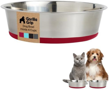 GORILLA GRIP Dog Bowl, Food Grade Stainless Steel Water Bowls, 4 Cup Red by GorillaGrip