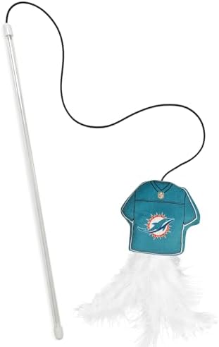 Pets First NFL Miami Dolphins Team Jersey Wand with CAT NIP, Cat Toy Jersey Shaped Plush Teaser Toy for Cats & Kittens - Interactive Pet Toy for Play & Exercise by PETSFIRST