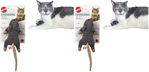 SPOT Flat Mouse Frankie with Catnip - Cat Toy, Fuzzy Mice with Catnip and Crinkle Sound, Perfect Size for Pouncing on, Chasing, Hunting - 5.5in Plush Toys, Assorted Colors (Pack of 2) by SPOT