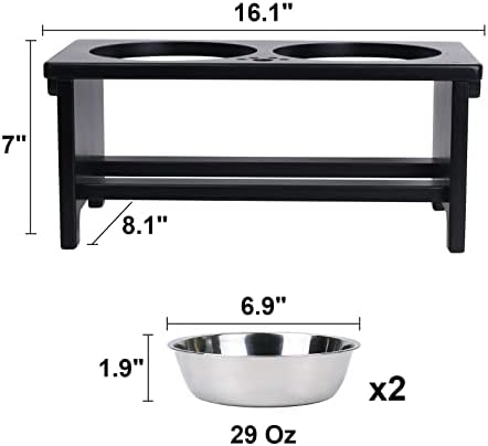 HTB Elevated Dog Bowl Stand with 2 Stainless Steel Bowls-7" H Medium Black - Image 5