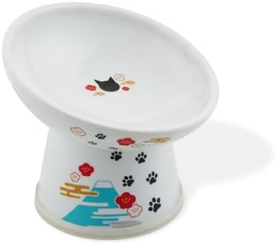 Necoichi Ceramic Elevated Cat Food Bowl, 15° Tilted (Fuji, Regular Tilted) by NECOICHI