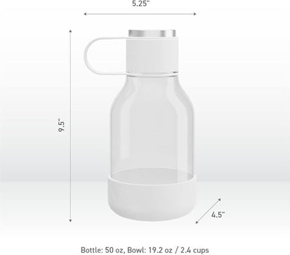Asobu Buddy Bottle a Stainless Steel Insulated Water Bottle for with Removable Dog Water Bowl and Dog Food and Treat Storage Bowl (White, Tritan 50 oz Water Bottle with Bowl)