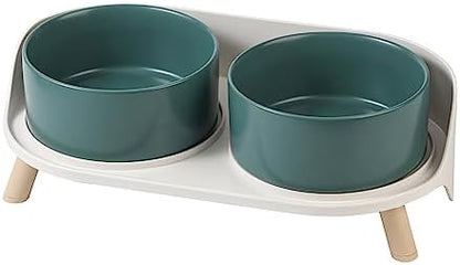 Elevated Ceramic Dog Bowl Set - Double Dog Feeding Bowls with Stand Splash Proof - Raised Dishes for Food and Water - Ideal for Small to Medium Dogs - 2 x 720 ml - 11.3 oz - Green by AHX