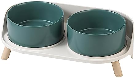 Elevated Ceramic Dog Bowl Set - Double Dog Feeding Bowls with Stand Splash Proof - Raised Dishes for Food and Water - Ideal for Small to Medium Dogs - 2 x 720 ml - 11.3 oz - Green by AHX