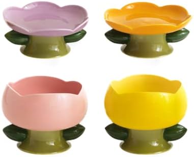 PIPIPET Raised Cat Bowls, Ceramic Flower Dish, Elevated Cat Food Bowls for Spine & Whisker Protection - Purple - Image 2