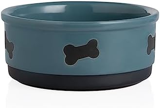 Sweejar Ceramic Dog Bowls with Bone Pattern, Dog Food Dish for Medium Dogs, Porcelain Pet Bowl for Water 35 Fl Oz (Fog Blue) by Sweejarco1949