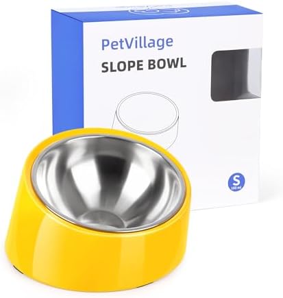 Tilted Dog Bowl Non-Slip & Non-Spill Pet Feeder with Elevated Detachable Melamine Stand, Easy to Get Food Dog Dish, S/100ml Yellow by Petvillage