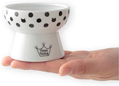 Necoichi Ceramic Elevated Cat Food Bowl, Whisker-Friendly (Dots, Mini) by NECOICHI