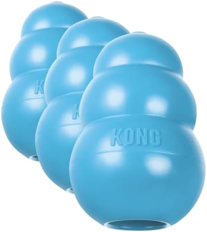 KONG Puppy - Natural Teething Rubber Chew Toy for Dogs - Stuffable Dog Toy for Extended Playtime - Chew & Fetch Toy for Puppies - for Small Puppies - Blue (Pack of 3) by KONG