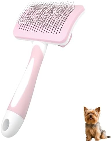 Self Cleaning Slicker Dog Brush for Small Long-Haired Breeds (Light Pink) by PetJoyHaven