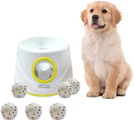 Automatic Ball Launcher for Dogs ，The Upgraded Premium Ball Thrower Adjustable Distance 20-45ft Including 6 PCS 2.3-inch Sized ETPU Balls, Interactive Dog Toys Suitable for Small to Medium Sized Dogs by Mloowa