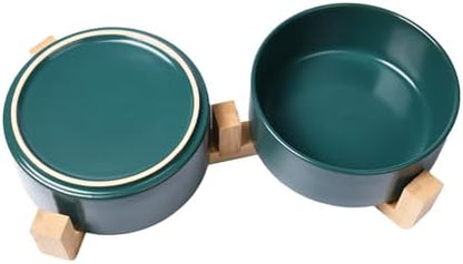 Elevated Ceramic Cat Bowl, Dog Bowl, 400 ml/13.5 oz Pet Food Bowls with Wood Stand Anti-Slip Design for Cat Dog - Image 5