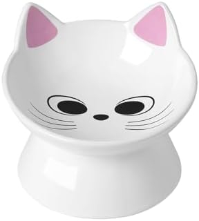 ABRUTY Cat Food Bowl, 5 OZ Ceramic Elevated Kitten Water Bowl, 15° Tilted Raised Pet Feeder, Anti Vomiting and Whisker Friendly Dishes for Fat Faced, Cat, Kitten, Small Dog by ABRUTY