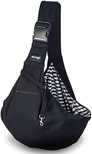 NATUYA Small Dog Carrier Sling Cat Sling,Adjustable Strap Hand Free Pet Puppy for Outdoor Traveling Subway (Black, Snap) by NATUYA
