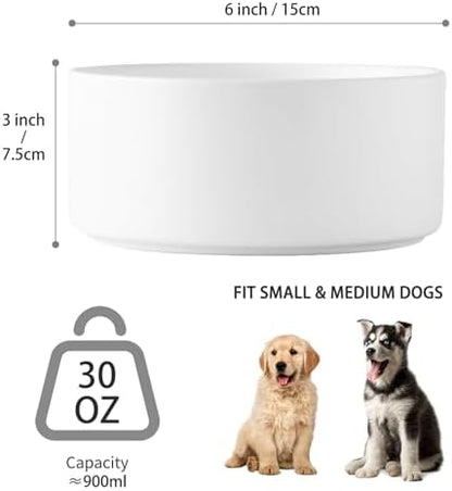 6'' Ceramic Dog Bowl - 30Oz Classic Dogs Food & Water Bowl for Small and Medium Breed Dogs, Heavy Duty Non-Slip Dog Dishes, Food Grade Stoneware Pet Bowl, Dishwasher & Microwave Safe, White - Image 3