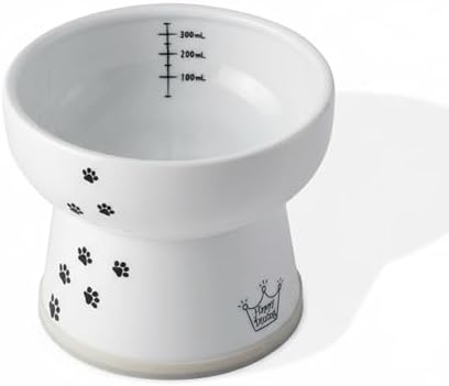 NECOICHI Raised Cat Water Bowl, Elevated, with Measurement Lines, Dishwasher and Microwave Safe (Cat, Extra Tall) White by NECOICHI