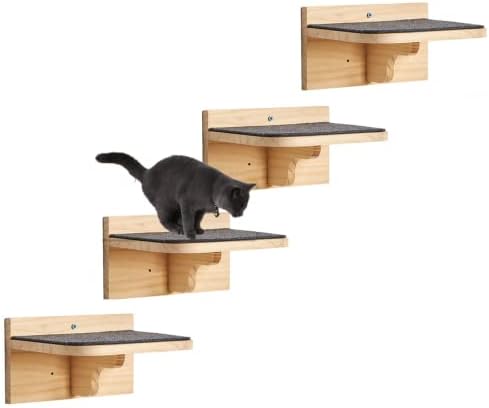 SHENGOCASE 9.8" x 7.1" Solid Wood Wall Mounted Large Cat Step, Cat Wall Furniture, Shelves Stairs Perch by SHENGOCASE