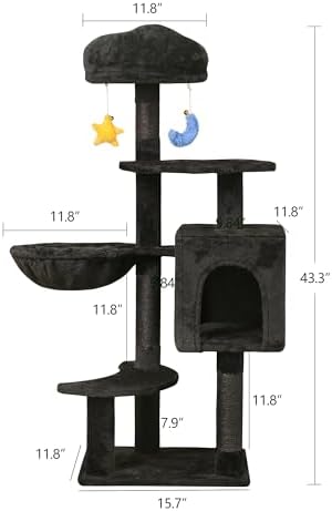Meecal Gothic Black Cat Tree for Indoor Kittens & Small Cats Under 6 Months 9lbs, 43-Inch Cute Cat Tower with Scratching Post, Cat Condos, Cozy Hammock, Unique Perch & Dangling Toy - Image 3