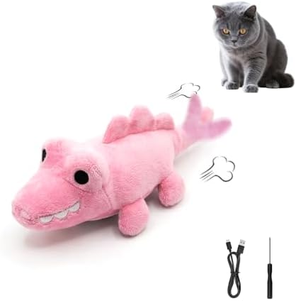 Interactive Cat Toys for Indoor Cats – Auto Moving Alligator with 360° Random Movement & Tail Wagging, Rechargeable Cat Exercise Toy with Catnip, Self-Play Fun for Bored Adult Cats-Pink by ZelingHTL